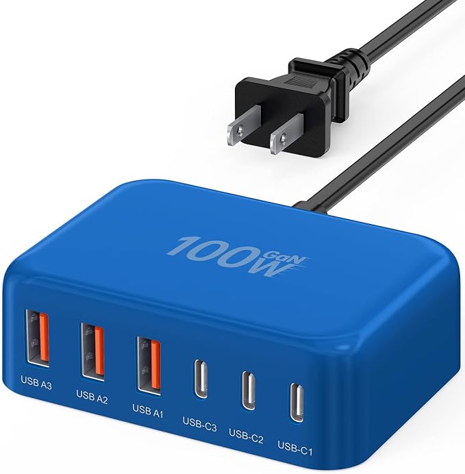 USB C Fast Charger 100W GaN 6 Port Type USB C Charging Station Hub Block Wall by BREEKET