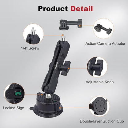 Camera Suction Cup Mount with Ball Head Magic Arm, Universal 360°Vacuum Suction - Image 5