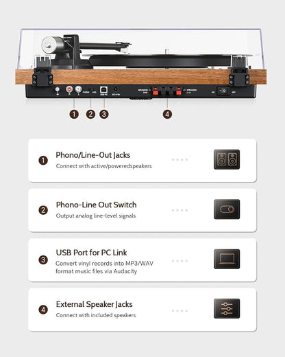 1 by ONE Bluetooth Turntable HiFi System - Image 6