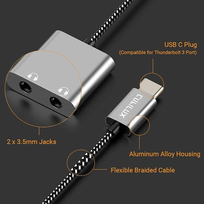 Cubilux USB C Dual Headphones Splitter, Type C to Double 3.5mm Audio Splitter - Image 8