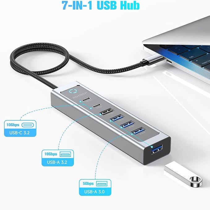 RSHTECH 7-Port USB C Hub Splitter 10Gbps - Image 2