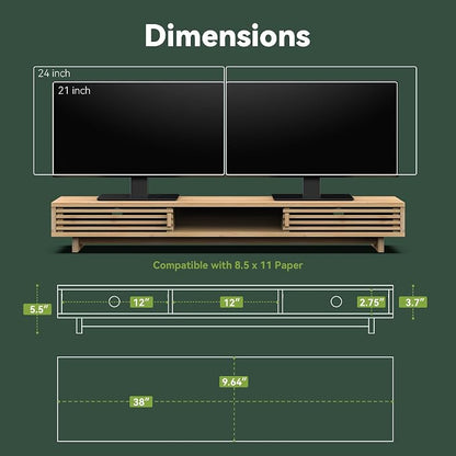 Dual Monitor Stand Riser with Sliding Door, Double Computer Laptop Stand Desk - Image 5