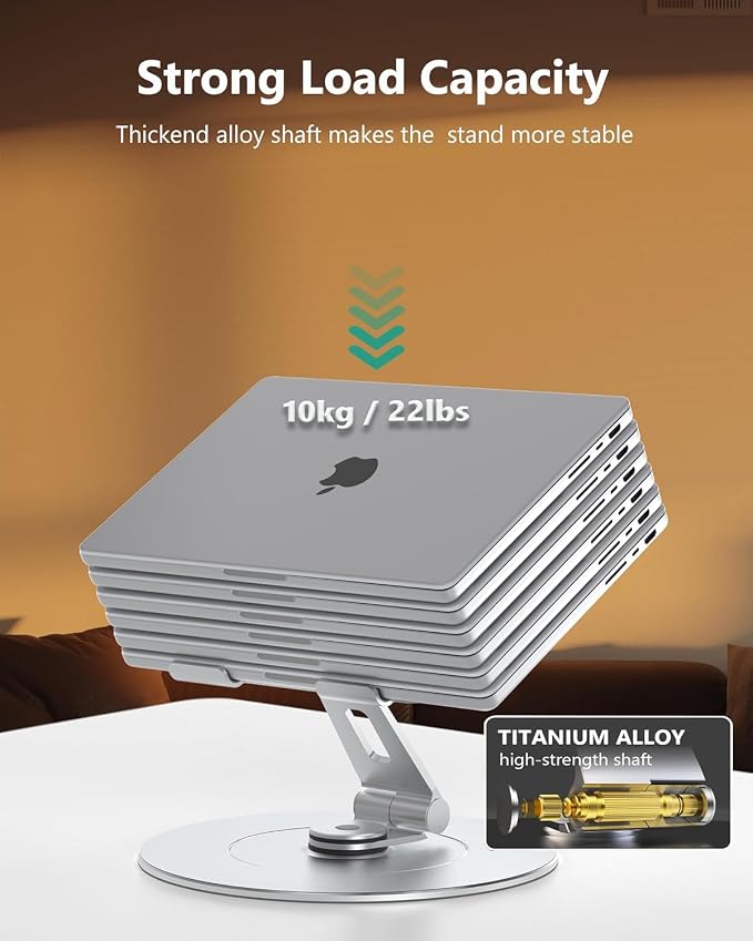 Laptop Stand with Phone Holder, Adjustable Laptop Stand with 360 Rotating Base - Image 5