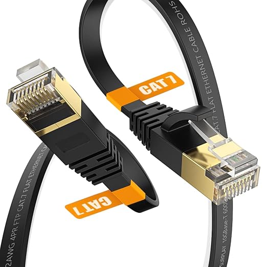 Cat7 6FT Ethernet Cable Flat-Black-10Gbps-600Mhz Ultra Slim High Speed Double by SURPLAY-WinningHighSpeed