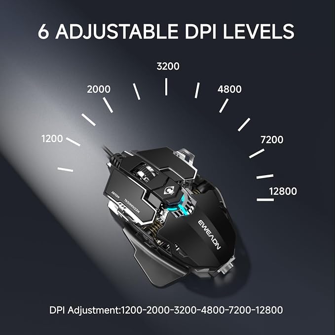 EWEADN G5 Wired Gaming Mouse, Ergonomic RGB Computer Mouse, 12800 Adjustable DPI - Image 4