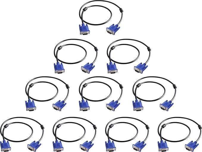 VGA to VGA Monitor Cable 10 Pack, 15 Pin Male to Male Computer Cord Support by PASOW