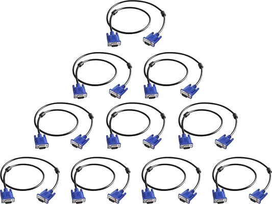 VGA to VGA Monitor Cable 10 Pack, 15 Pin Male to Male Computer Cord Support by PASOW