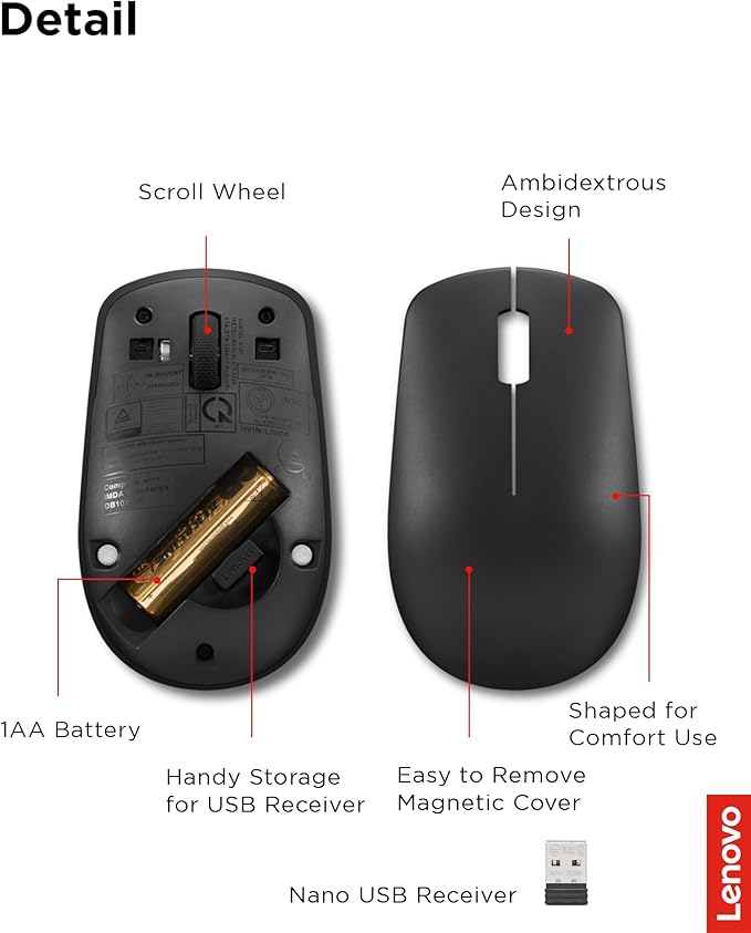 Lenovo 530 Wireless Mouse – Full Size Computer Mouse - Image 6