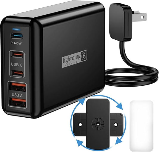 Fast Charger USB C 100W, 5 Ports Charging Blocks Ultra Thin Flat Plug, USB by lightningofertas