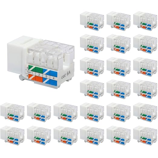VCE RJ45 Cat6A Keystone Jack UL Listed 25-Pack, 10 Gbps Slim Profile Modular by VCE