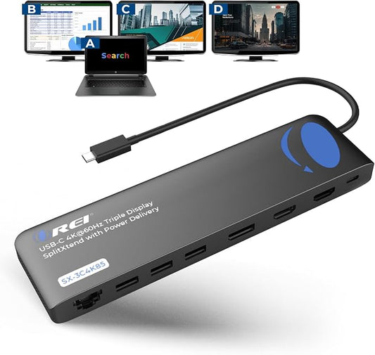 OREI USB-C Triple Monitor Docking Station Splitter – USB-C to 2× HDMI & 1× by OREI