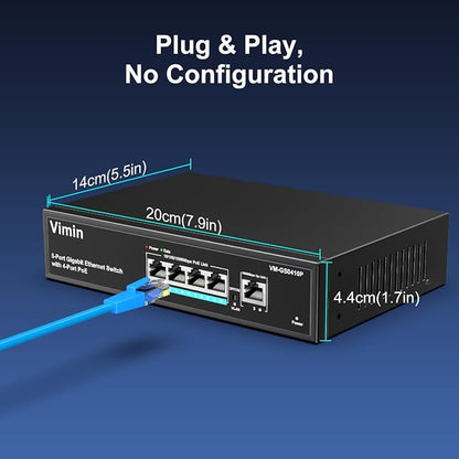 4 Port Gigabit PoE Switch with 1 Uplink Gigabit Ports, VIMIN 5 Port Unmanaged - Image 6