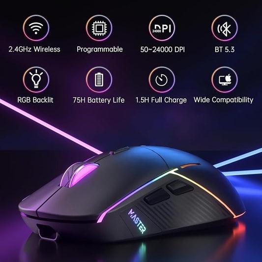FFJ Wireless Gaming Mouse, 24000 DPI, Tri-Mode 2.4G/USB-C/Bluetooth 5.3 Gaming - Image 2