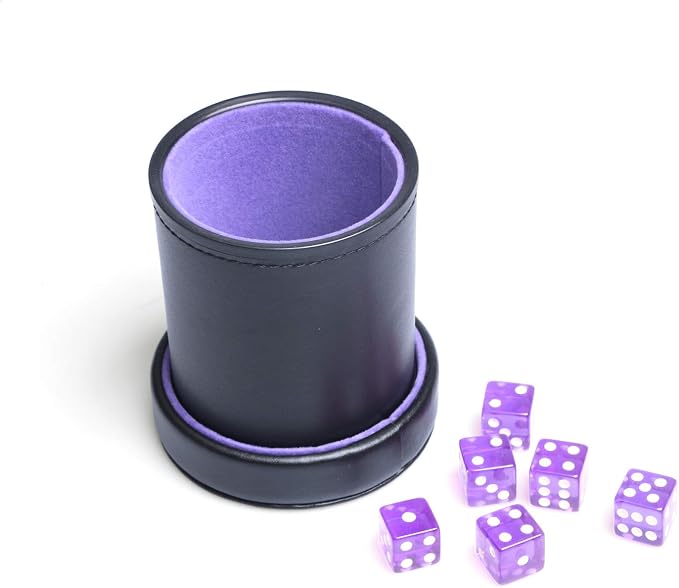PU Leather Dice Cup Purple Velvet Lined Quiet Shaker - Image 3