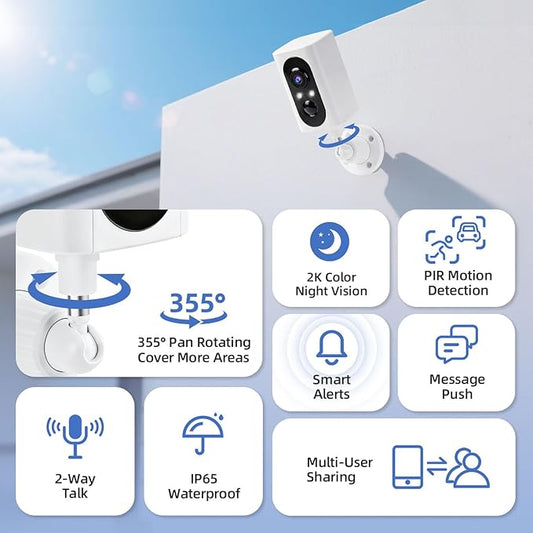 Security Cameras Wireless Outdoor 355° Pan Rotating 2K Color Night Vision - Image 2