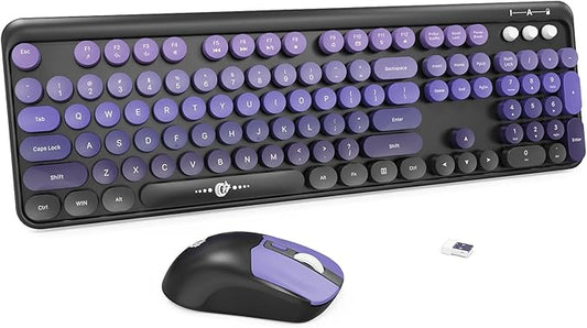 Wireless Keyboard and Mouse Combo, 104 Round Keys Cute Colorful Keyboard and by TT-FOPETT