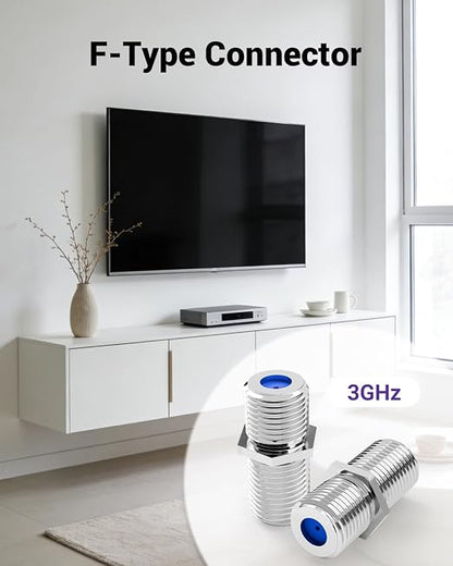VCE 3GHz Coaxial Cable Connector, RG6 Coax Cable Extender F-Type Nickel Plated - Image 3