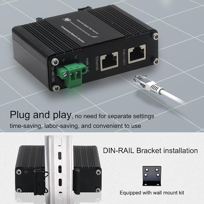 Industrial PoE++ Gigabit Injector 12-48VDC Input - Image 5
