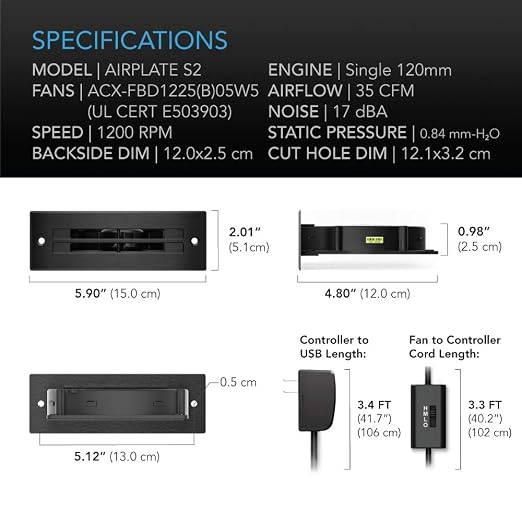 AC Infinity AIRPLATE S2, Quiet Cooling Blower Fan System 6" - Image 6