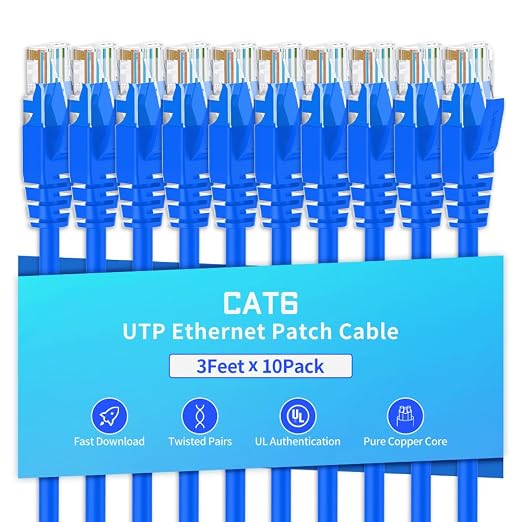 Cat6 Ethernet Cable 3 Feet 10 Pack Network RJ45 Cat6 Internet Patch Cable by XANHAM