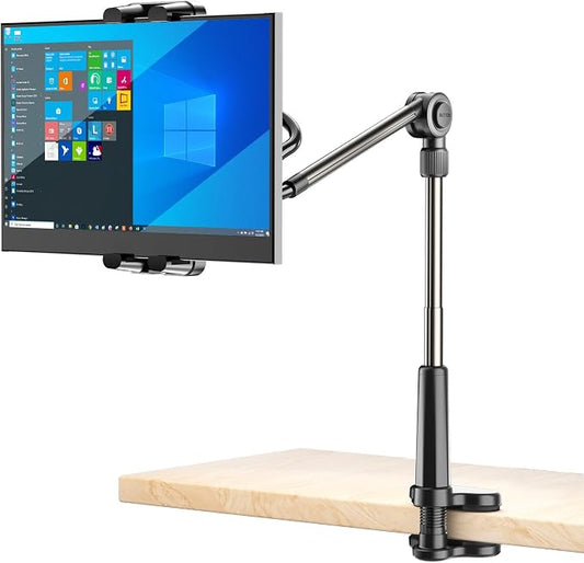 Foldable Desk Tablet Mount for iPad Portable Monitor 4.7-15.6'', Long Gooseneck by LenTok