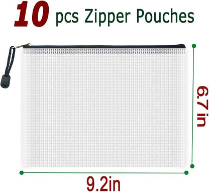 AUSTARK 10 Pcs Zipper File Bags, Waterproof Plastic Mesh Pouch - Image 2