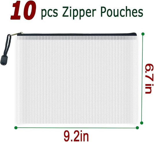 AUSTARK 10 Pcs Zipper File Bags, Waterproof Plastic Mesh Pouch - Image 2