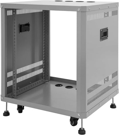 12U Home Audio & Video Stage Stereo Equipment Storage Cabinet Stand On Wheels - Image 2