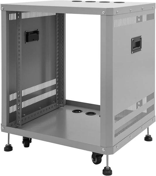 12U Home Audio & Video Stage Stereo Equipment Storage Cabinet Stand On Wheels - Image 2