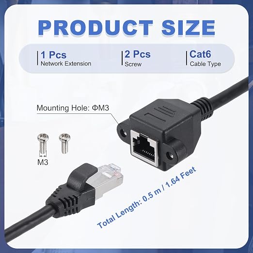 MECCANIXITY Cat6 Ethernet Extension Cable, 1.6Ft RJ45 Male to Female Screw - Image 2