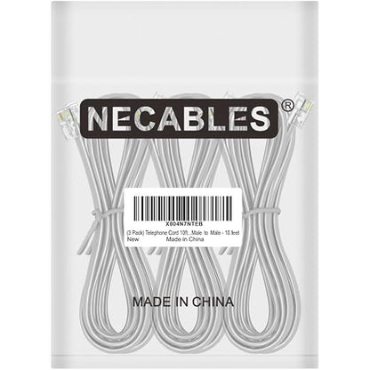 NECABLES 3Pack Phone Cord 10ft Telephone Cord Phone Cable RJ11 6P4C Male to Male - Image 4
