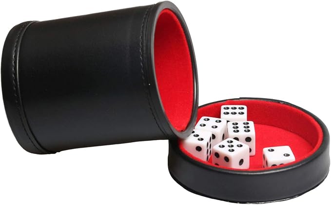 Leatherette Dice Cup with Lid, Includs 16mm Regular Dices by TOPTAN