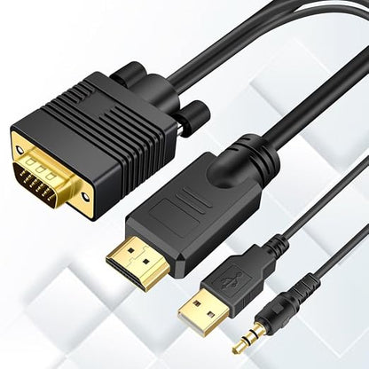 VGA to HDMI Cable 15ft with Audio, VGA to HDMI Adapter Cable Compatible Well by techfollower