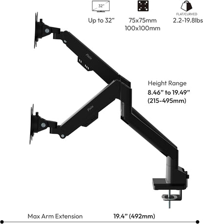 Pixio PS1D Wave Black Dual Monitor Arm Stand Desk Mount - Image 4