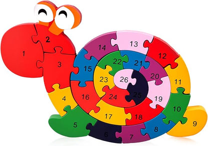 LovesTown Wooden Alphabet Snail Jigsaw Puzzles, Montessori Letters Numbers by Lovestown