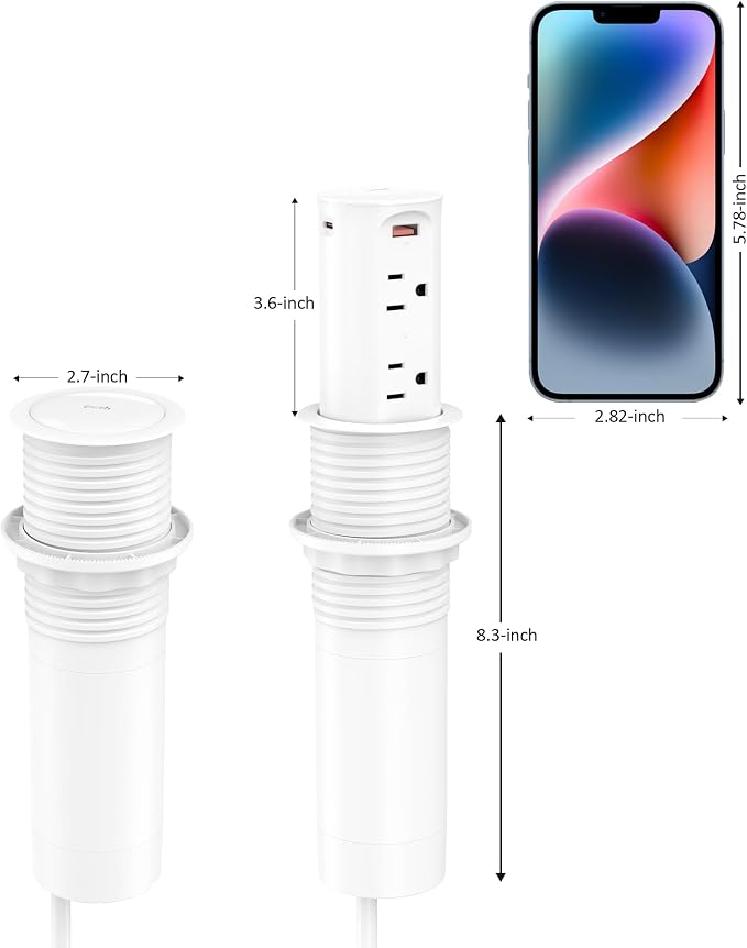 Pop up Outlet for Countertop, 65W USB C Fast Charging Port, 2.5-inch Hole - Image 6
