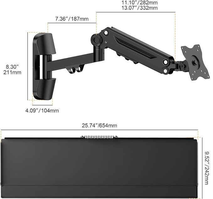 Wall Mount Keyboard Tray- Keyboard and Mouse Stand & Monitor Mount Arm - Image 5
