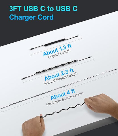 Coiled USBC to USBC Cables for Car 3FT/5FT, USB C to USB C Fast Charging Cables - Image 6