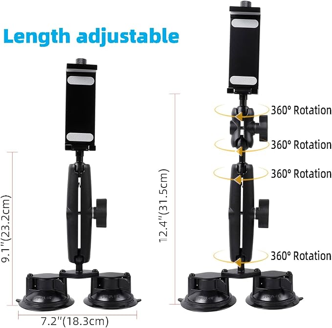Aluminum Tablet Holder for All iPad, 360° adjustable Secure Double Suction Cup - Image 5