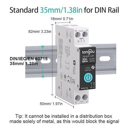 TONGOU ZigBee DIY Smart Switch 20A| DIN Rail Switch| 1P+N 90-240VAC| Real-time - Image 2