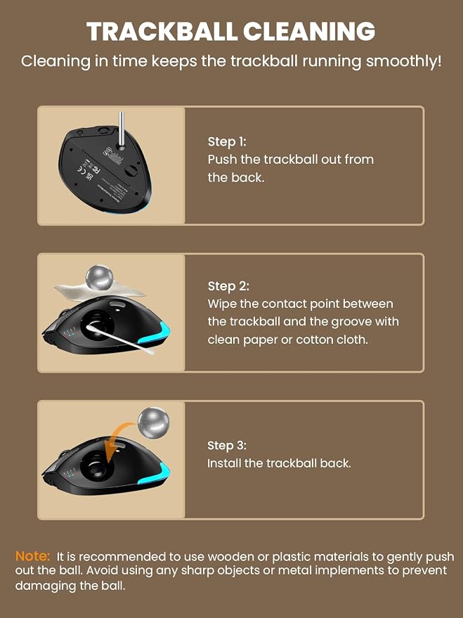 SABLUTE Wireless Trackball Mouse, Ergonomic Bluetooth Rechargeable Computer - Image 7