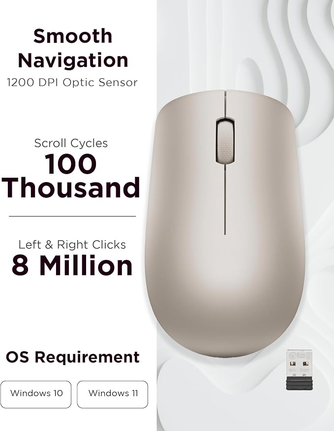 Lenovo 530 Wireless Mouse with Battery, 2.4GHz Nano USB, 1200 DPI Optical Sensor - Image 3