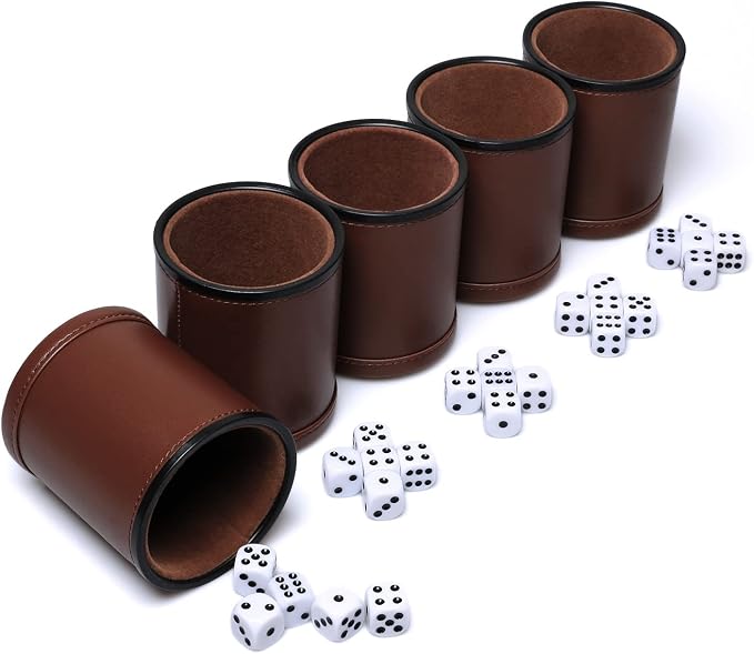 5 Pack PU Leather Dice Cups Felt Lining Quiet Shaker - Image 6