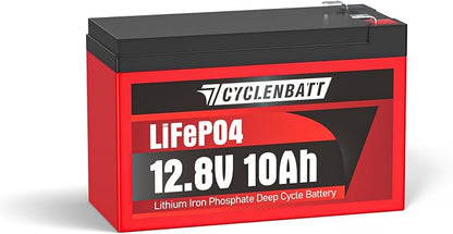 12V 10Ah Lithium Battery, 5000+ Cycles LiFePO4 12V 10Ah Battery Built-in 10A BMS by CYCLENBATT