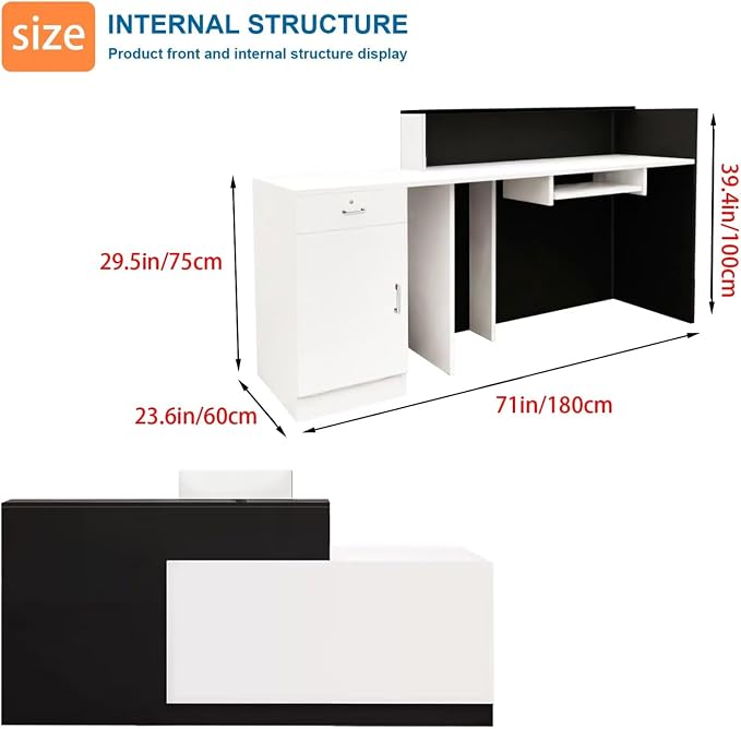 Reception Desk with Counter Modern Checkout Counter with Lockable Drawer - Image 4