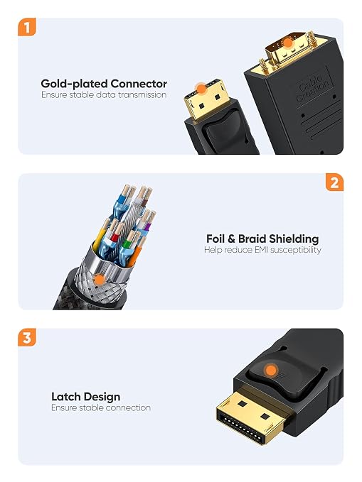 CableCreation DP to VGA Cable 6 FT, DP Male to VGA Male Cable - Image 5