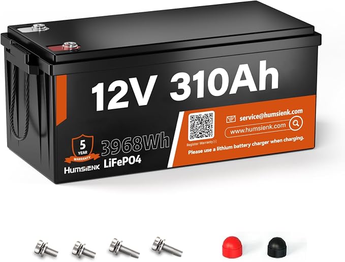 12V 310Ah LiFePO4 Lithium Battery – Max. 3968Wh Solar/RV/Off-Grid Power by HumsiENK