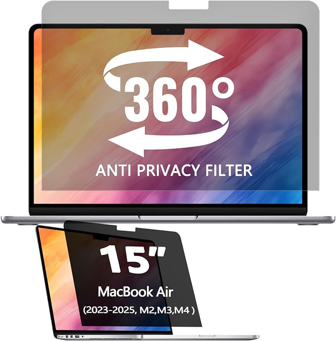 360° Privacy Screen Protector for MacBook Air 15 inch, Privacy Screen Filter by Halloive