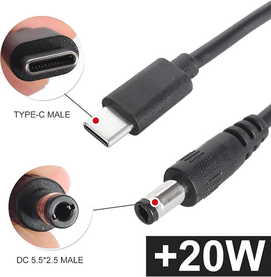USB C to DC 5.5mm x 2.1mm Power Cable Cord, USB C Input to DC 12V Out Charging - Image 2