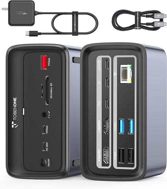 TobenONE Docking Station 3 Monitors, Triple Monitor Docking Station by TobenONE